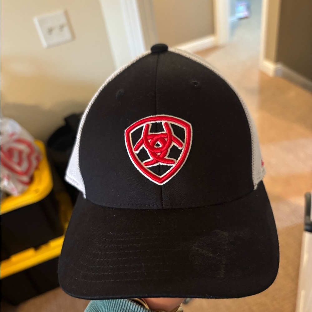 Black and White Cap with Red Logo
